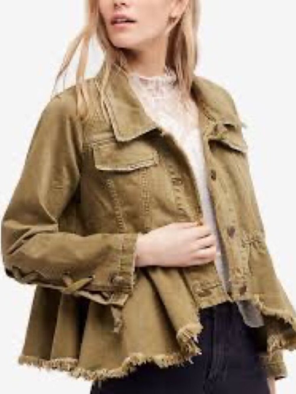 Free People Willow Denim Jacket in a military olive/moss green colorway